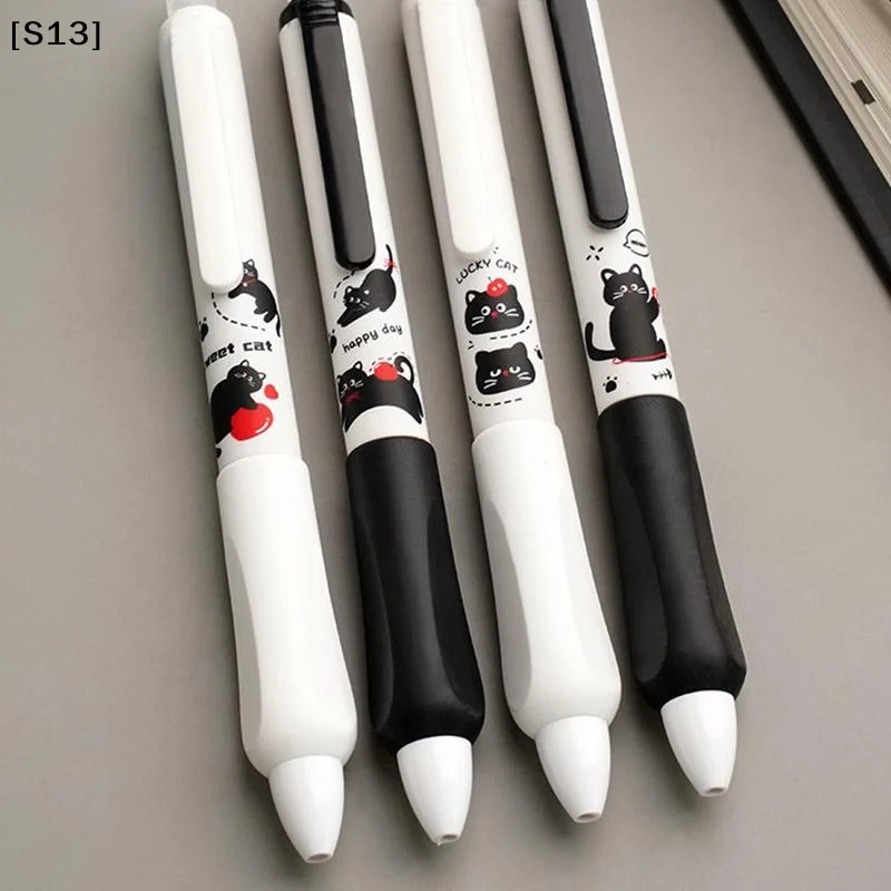 4PCS 푸시 버튼 지울 수 있는 펜, 검은색 새끼 고양이 디자인, 초등학생에게 적합한 고품질 0.5mm 두께[S13]