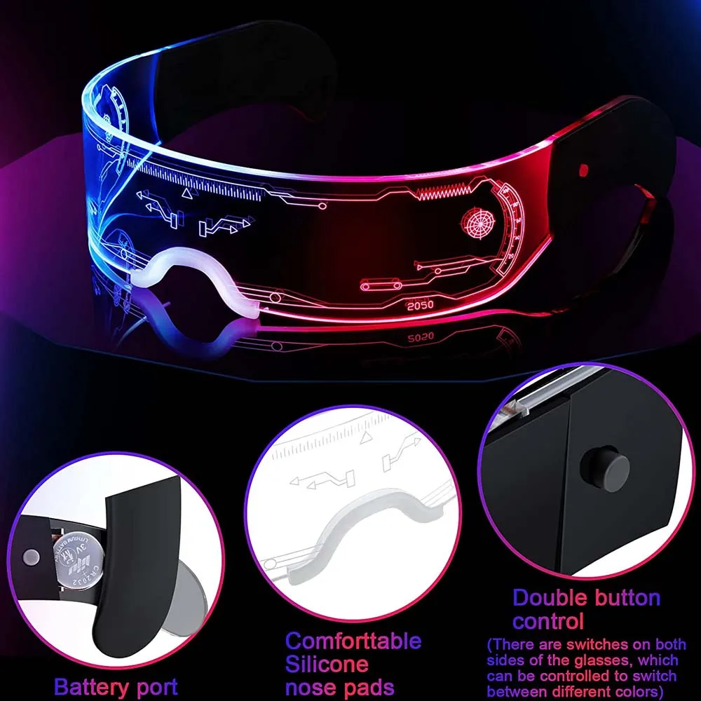 Colorful Luminous Glasses 7 Mode Adjustable LED Light Up Goggles for Bar  KTV Christmas Halloween Cyberpunk Party Prop Decoration