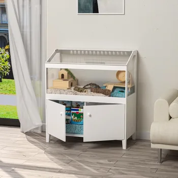 Hamster Cage with Storage Cabinet Small Animal Cage, Easy View Acrylic Panels, Large Habitat for Hedgehog Gerbil & Rat 39.5 6