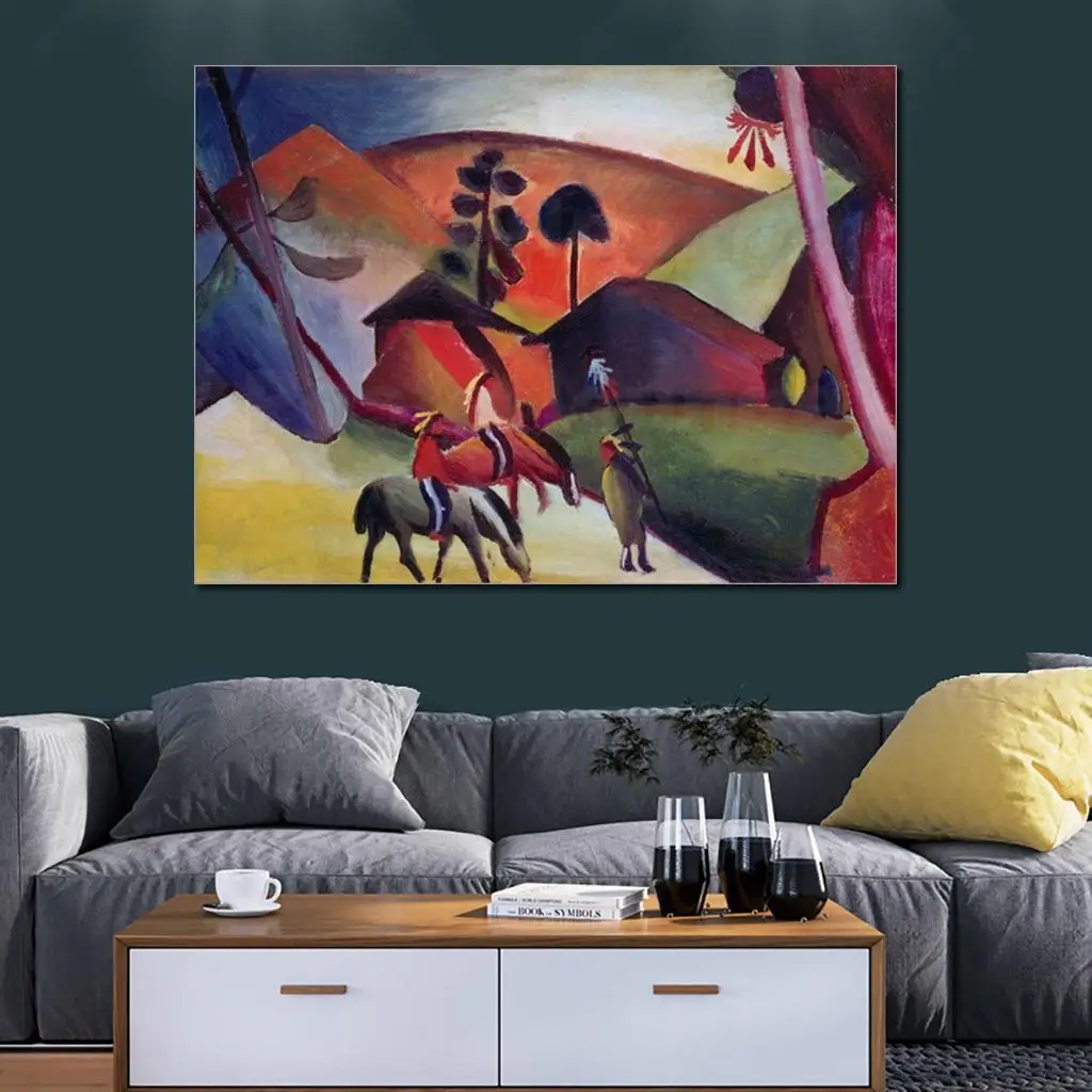 

Абстрактная Современная живопись индейцев на лошади August Macke высокое качество ручная роспись