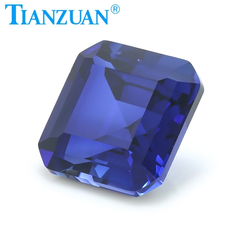 Synthetic Sapphire 34# Blue Color Square Shape Asscher Cut Artificial Corundum Stone Clear Loose Stone