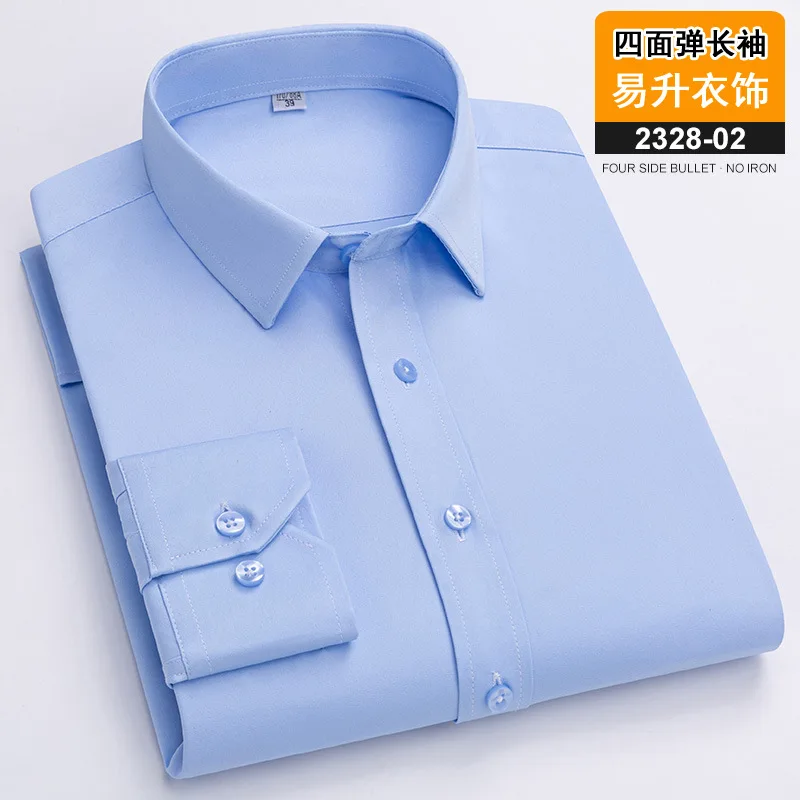 6XL formal spring and autumn long sleeve men's shirt business casual work clothes solid color social slim-fit free ironing