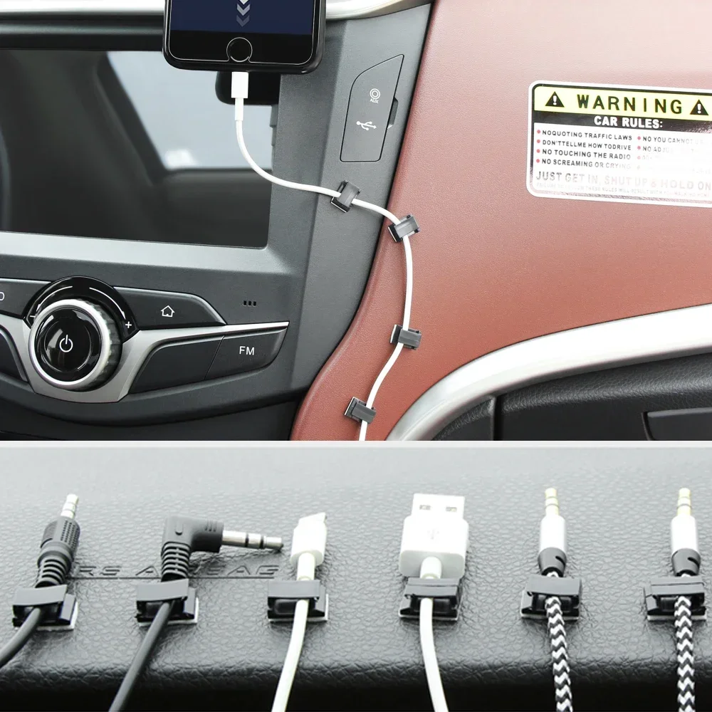40 Clip Fisse Per Cavi Autoadesive - Organizzatore Cavi Per Auto E Ufficio - Plastica Nera - Taglie S E L - 5