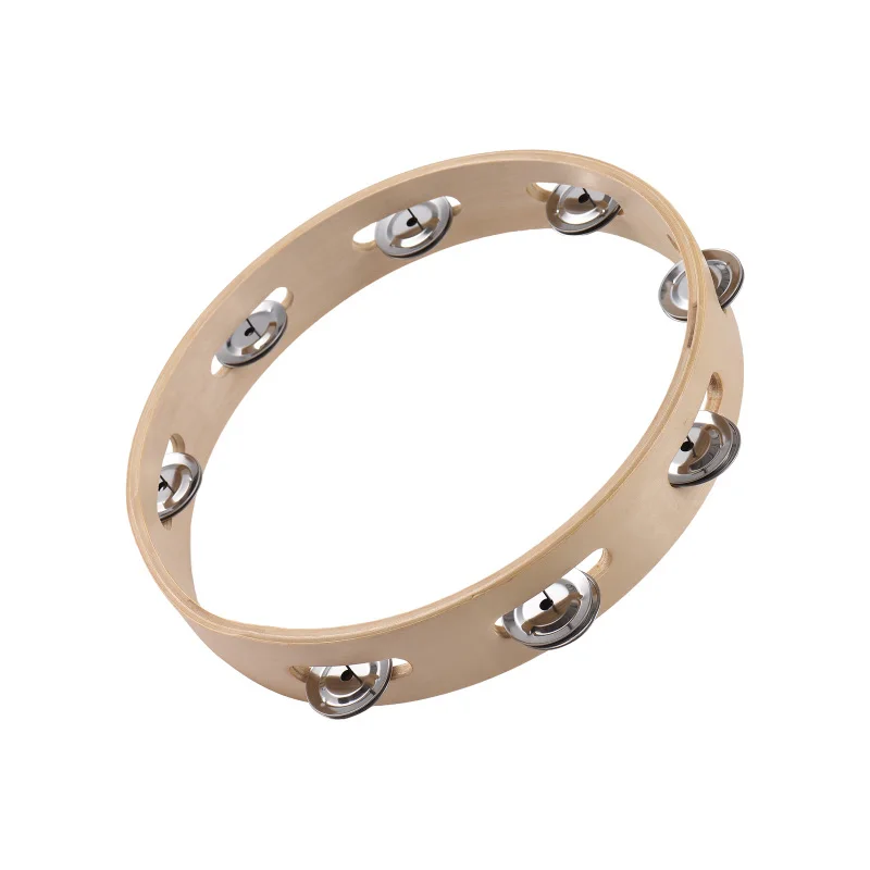 6 Inch Tambourine for Adults Pleasant Jingle Sound Hand Cranked Bell Rings Wooden Natural Color