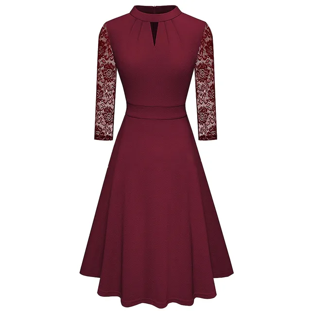 Elegant Lace Evening Dress for Women Summer A-Line Stand Collar Robe - Image 4