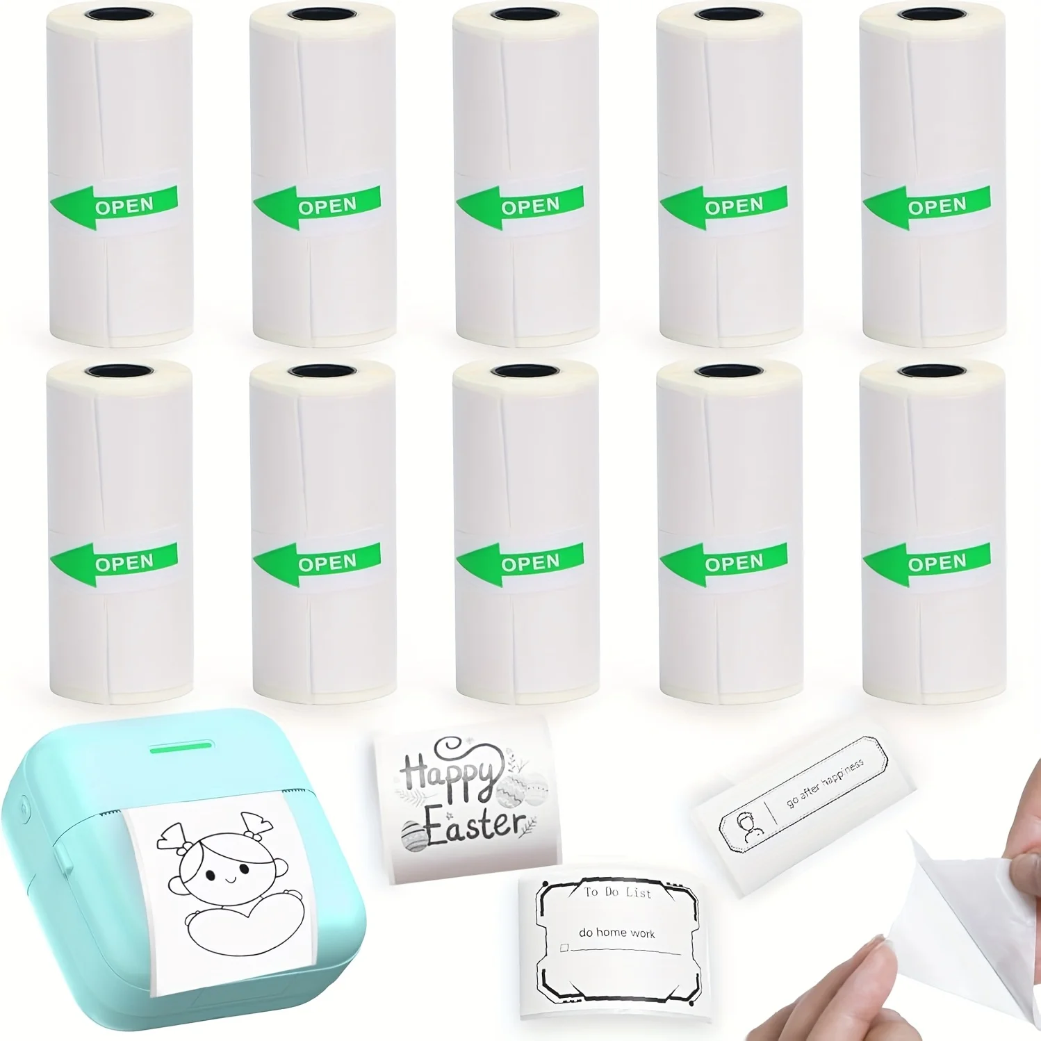 15롤 흰색 감열 스티커 용지 57x25mm C13/C15/C17/C19 미니 프린터 스티커, 메모, 인쇄된 라벨과 호환 가능