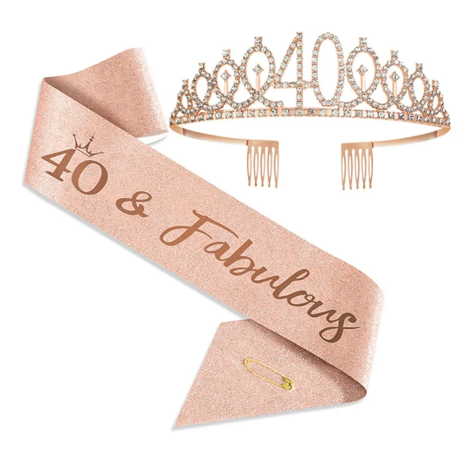 Geburtstags-Tiara Krone Schärpe für Frauen und Mädchen zum 18., 21., 30., 40., 50., 60., 70. Geburtstag Party-Dekoration Geschenke – Detail 6