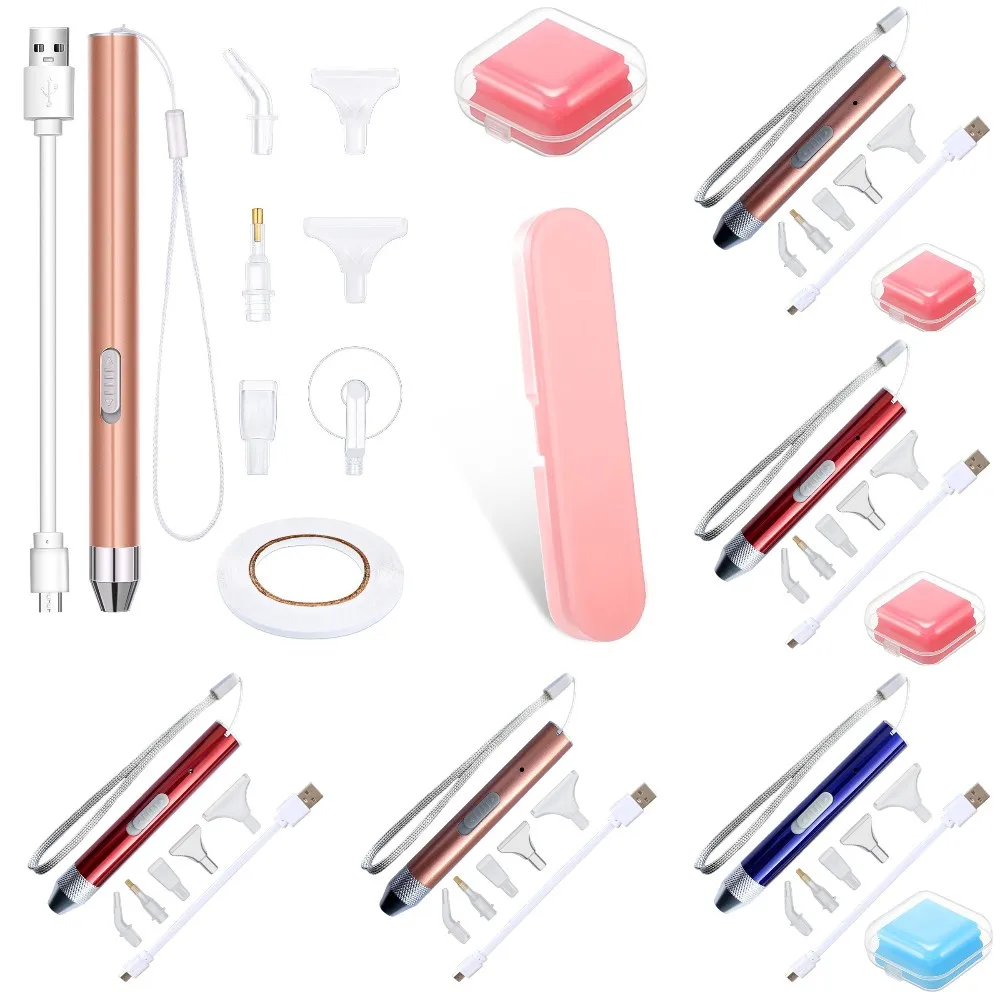 USB Rechargeable Diamond Painting Pen LED Lighting Point Drill Pens 5D DIY Tool Replacement Heads Nails Craft