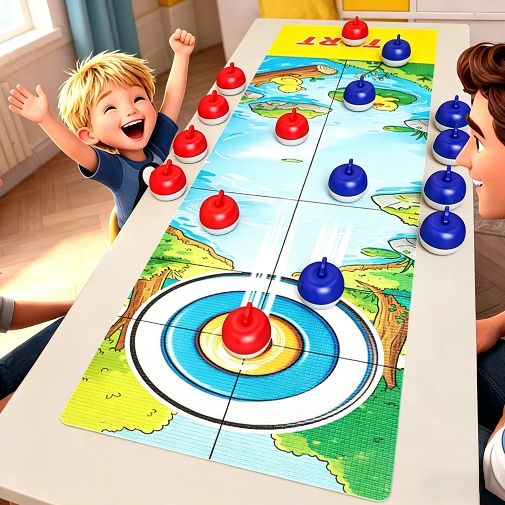 Giochi da tavolo con motivi a cartoni animati per bambini: gioco da tavolo Curling con 8-16 rulli e dischi da shuffleboard, giocattoli interattivi per divertimento in famiglia