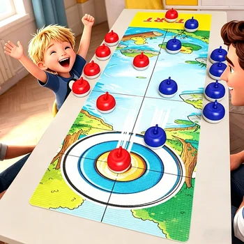 Giochi da tavolo con motivi a cartoni animati per bambini: gioco da tavolo Curling con 8-16 rulli e dischi da shuffleboard, giocattoli interattivi per divertimento in famiglia
