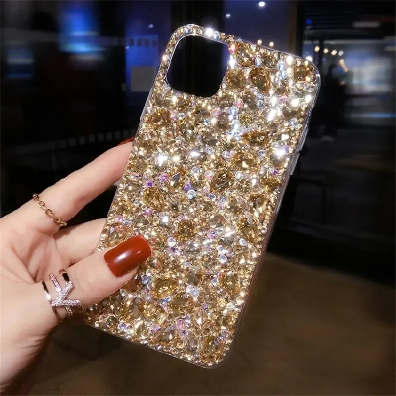 Plain TPU Cover with Glitter Full Diamond Crystal Cover Capa for IPhone 15 14 13 12 11 Pro Max, Luxury Women's Phone Case