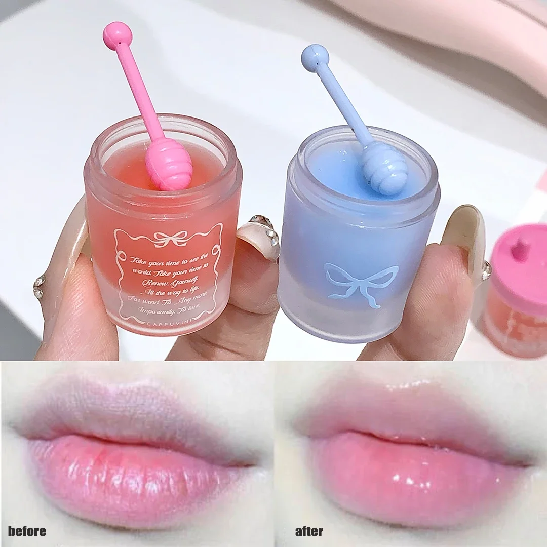 1/2pcs Crystal Balm Lip Mask Colourless Winter Moisturizing Lip Gloss Gel Lip Tint Fruit Flavor Strawberry Lips Care Repair
