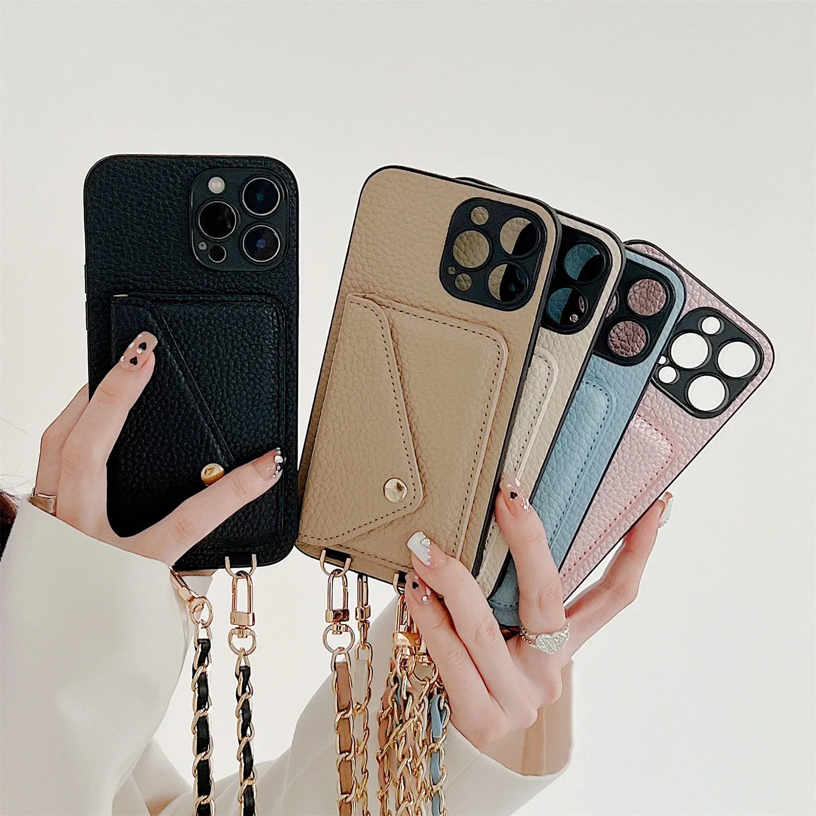 Handgelenkband Crossbody Brieftasche Handyhülle für iPhone 18 17 Air 16 15 14 13 12 Pro Max XR XS 8 7 Kartenhalter Kettenriemen Tasche Abdeckung