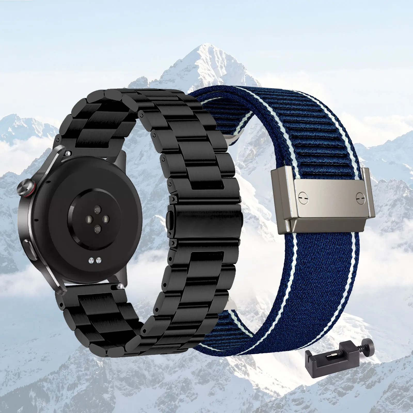 Set of 2 Stylish Wristbands: Includes Metal and Nylon Straps (22mm)