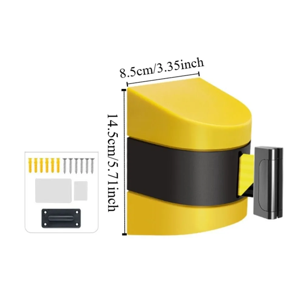 Yellow and Black Striped Retractable Wall-Mounted Safety Belt with Slow Rebound Mechanism, Easy Assembly