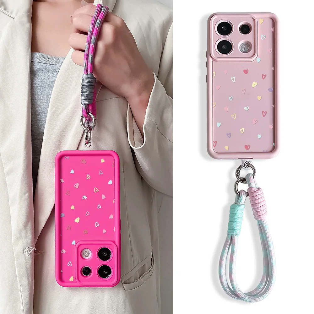 Colorful Love Heart Wrist Chain Lanyard Phone Case