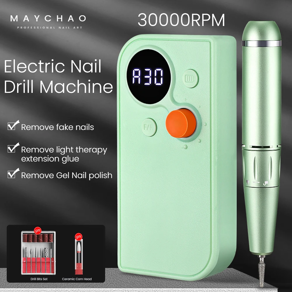 MAYCHAO 충전식 네일 드릴 머신 세트, LCD 저소음 전문 네일 광택제 샌딩기, 손톱 액세서리 세트, 30000RPM