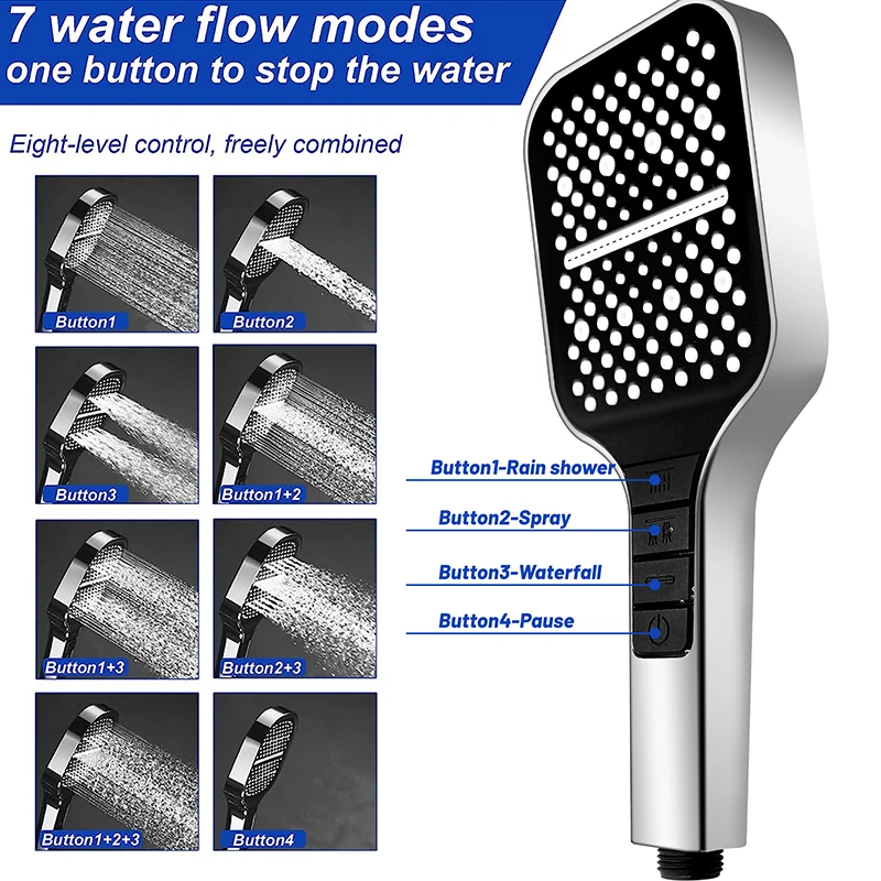 Cabeça de Chuveiro Ajustável Abs Manual Torneira do Chuveiro Modo Grande Chuva de Fluxo de Painel Acessório de Banheiro Preto Novo Squarblack