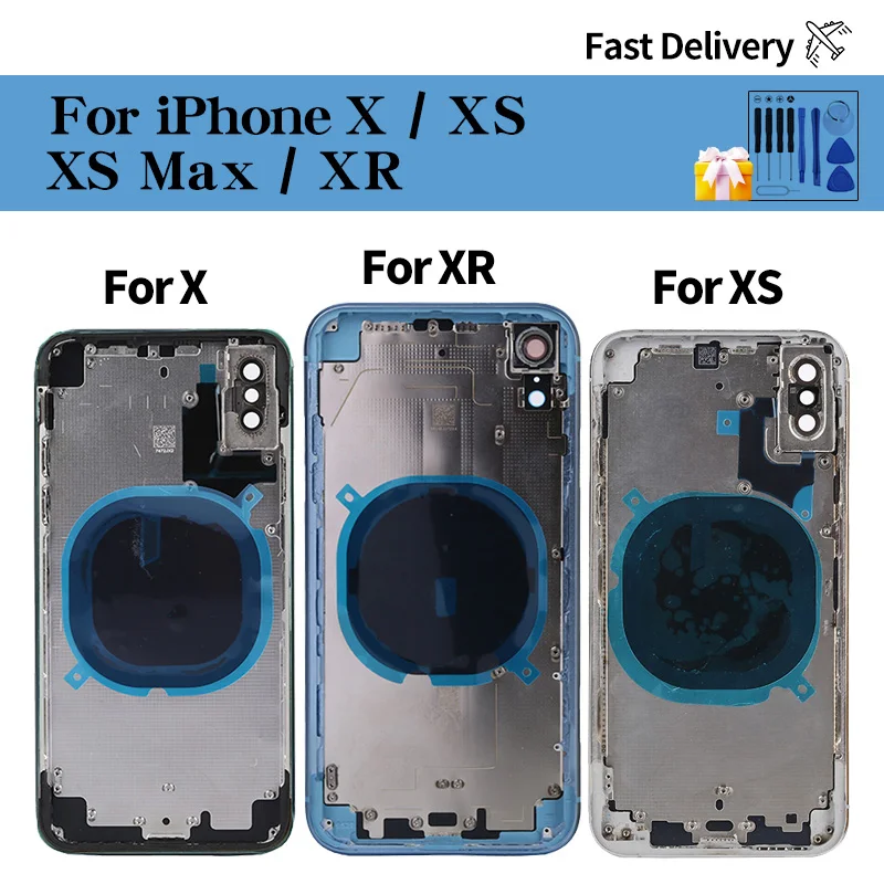 

Back Housing For iPhone X Xs Max Xr Back Battery Door Glass with Middle Chassis Frame SIM Tray Side Key Parts