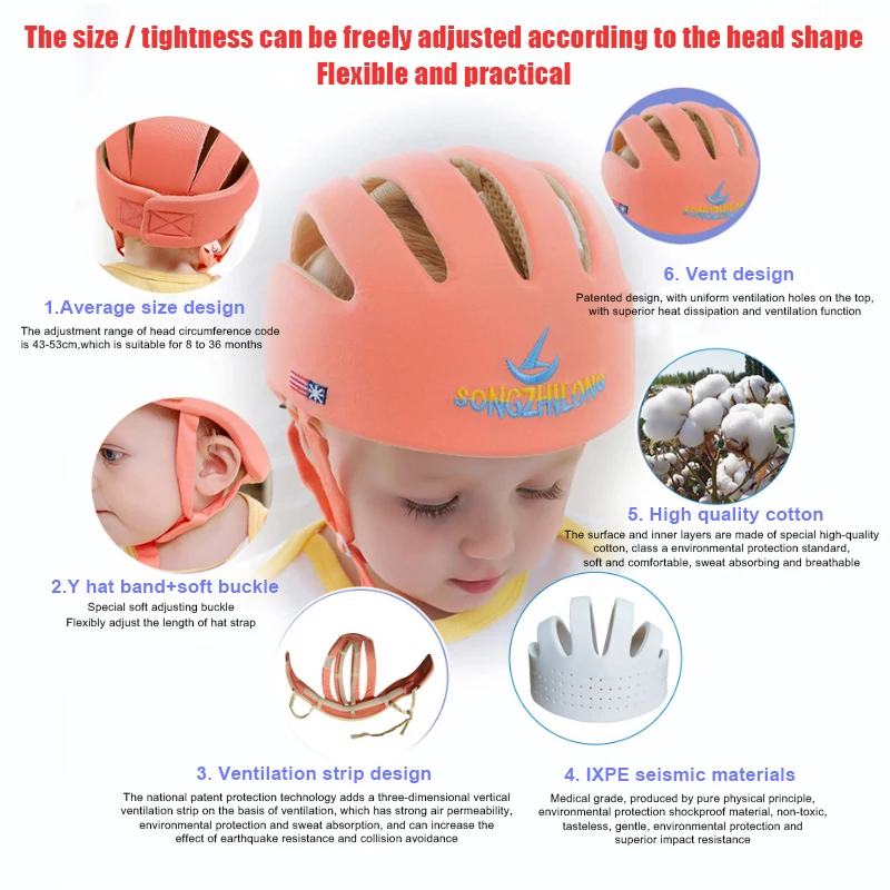 Baby Helmet Safety Cap For Babies Boys Girls Summer Breathable Cotton Mesh Hat Children Crawl Walk Playing Infant Anti Collision 3