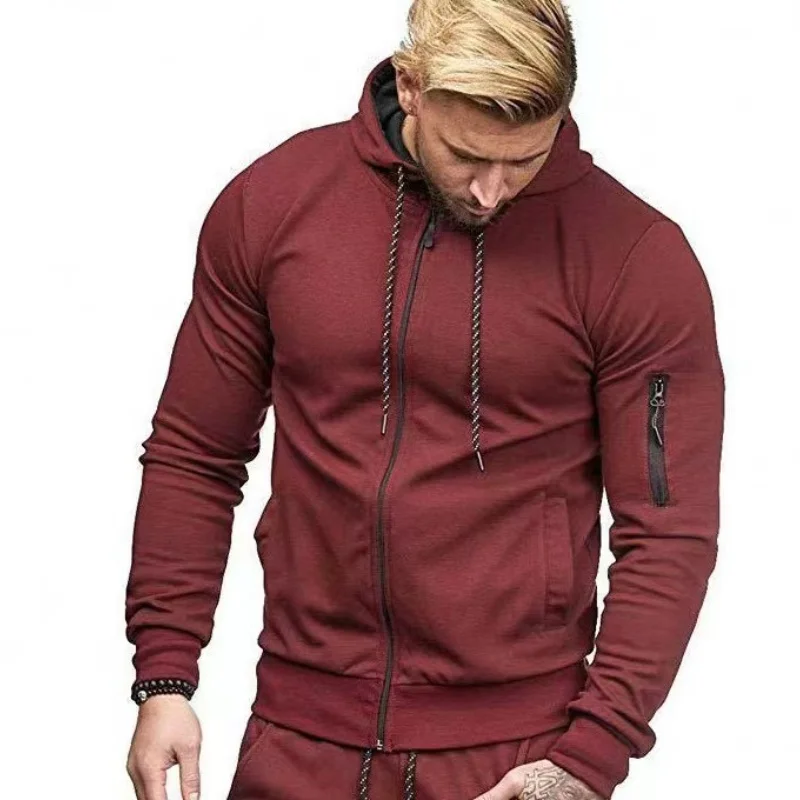 Men's Solid Color Long Sleeved Hooded T-Shirt With Multiple Zippers Tight Fitting Hoodie Men's Sportswear Fitness Running Jacket