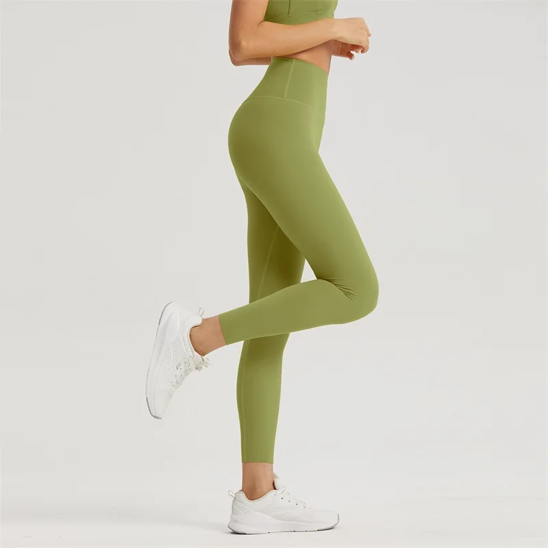 Solid Color Women Yoga Leggings Tight Soft Hight Waist Sport Pant Workout Seamless Integrated Training Jog Jelly Glue Anti Curl