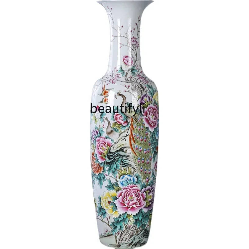 

Ceramic Floor Large Vase Famille Rose Hand Drawning Living Room TV Cabinet Decoration Decorations