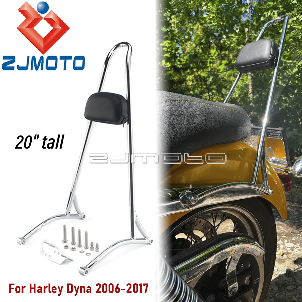 

Chrome Motorcycle 20" Tall Rear Passenger Sissy Bar Backrest For Dyna Low Rider S Super Wide Glide Street Fat Bob 06-17 FLD FXDC