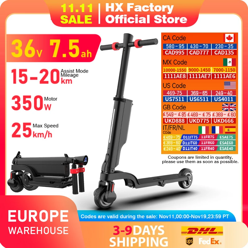 HX X6 Foldable Electric Scooter 7.5A 350W 25KM/H EScooter 36V