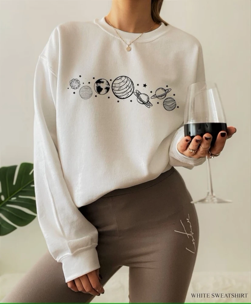 Space Sweatshirt Minimalist Planets Star Galaxy Tee Astronaut Moon Pullover Top Women's Astronomy Space Lover Shirt 5x24 finderscope star pointer finder scope astronomical telescope riflescopes w sight bracket crosshair for astronomy telescope