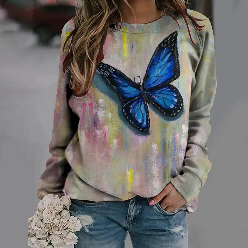 

Autumn New Butterfly Sweatshirts 3D Print Hoodies Women Fashion Raglan Sleeve Hoodie Oversized Pullovers Woman Tops Clothing