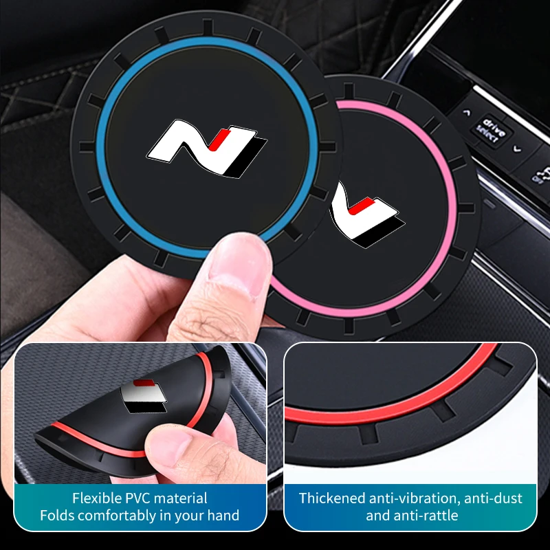 2Pcs Car Silicone Coaster Anti-Slip Water Cup Drink Mat For Hyundai Sonata i30 i20 Tucson Elantra Kona N Line cup holder coasters,car coaster pads
