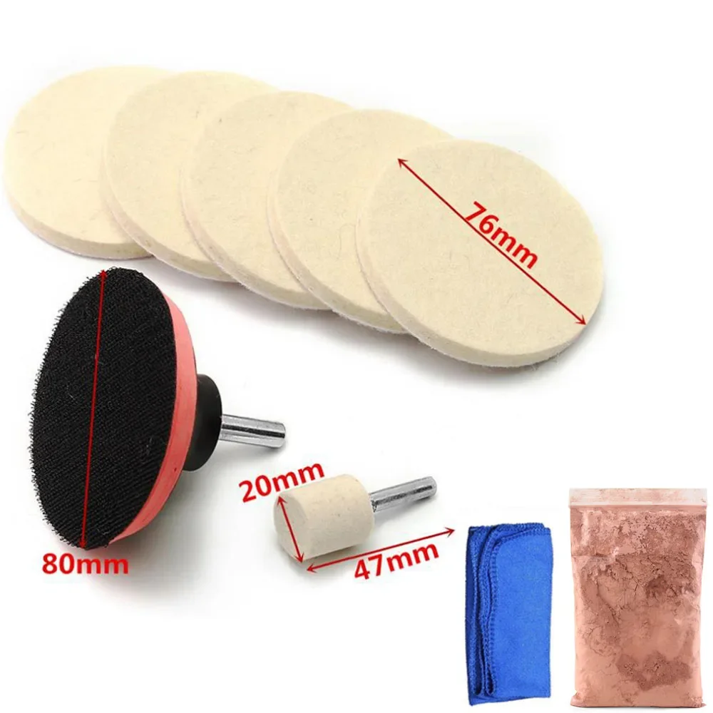 100g Glass Scratch Remover Powder Polishing Wool Pad Disc Wheels Set Car  Windscreen Windshields Cerium Oxide