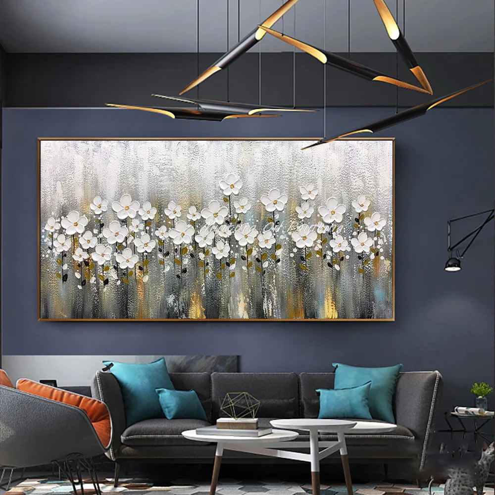 Canvas Oil Painting Wall Art Mintura Abstract Knife Flower Oil Painting on Canvas Handpainted Golden Large Modern Home Decor Wall Art Picture for Living Room