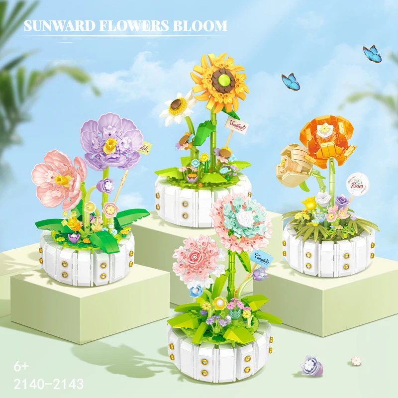 꽃 빌딩 블록 영원한 분재 시리즈 세트, DIY 화분 나비 장식 룸, 난초 화분 식물 모델, 어린이 장난감
