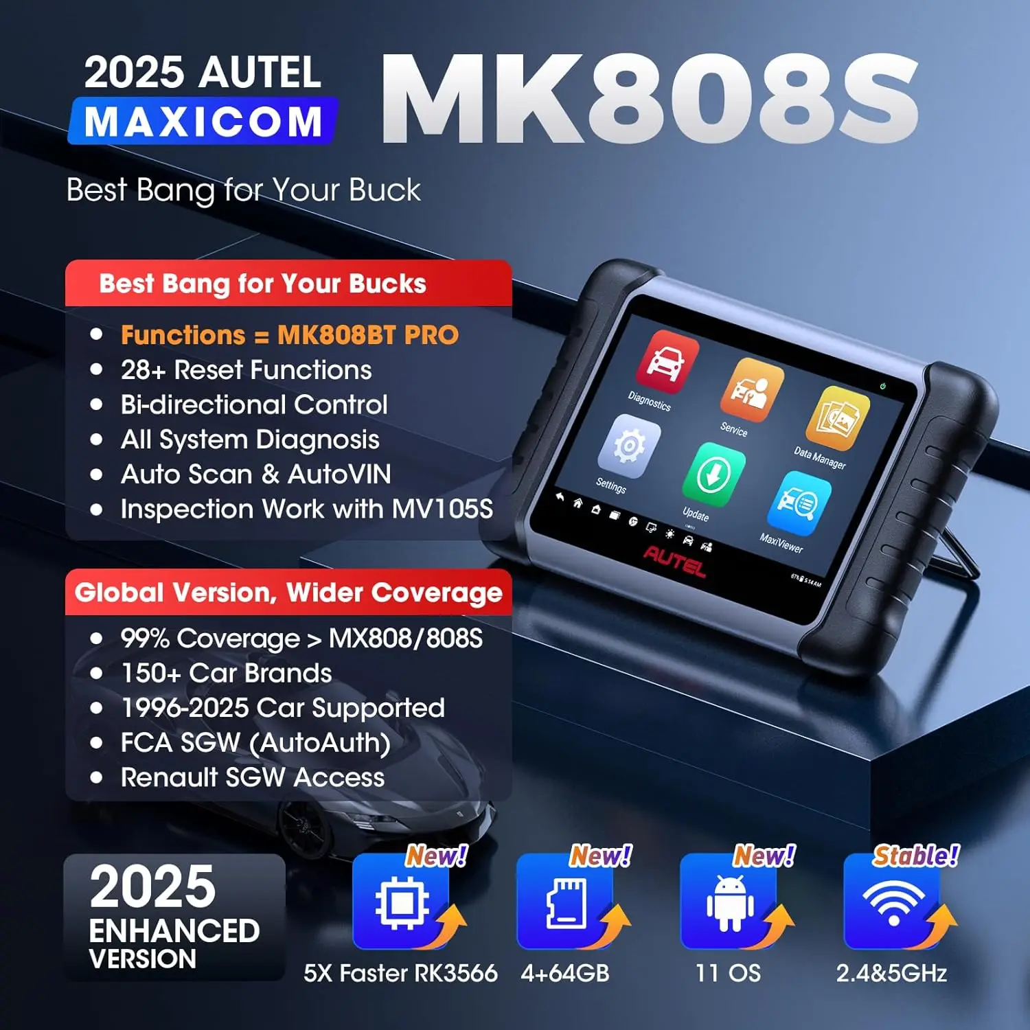 車診断ツール Autel MaxiCOM MK808 MK808S OBD2 スキャナ双方向制御