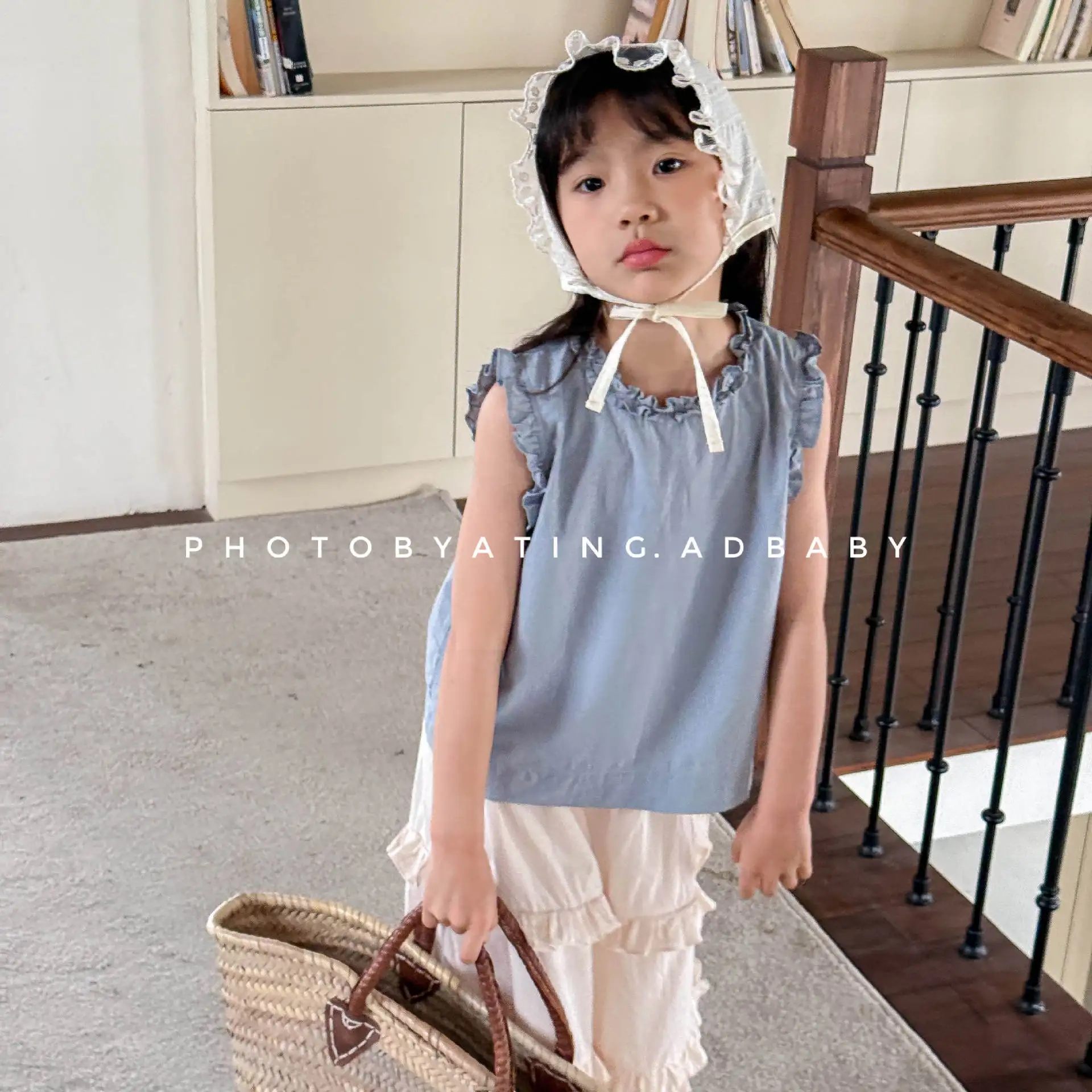 Kids shirts Children's Vest Summer Korean Girl's Sleeveless Lace 1-7Year Casual Tops