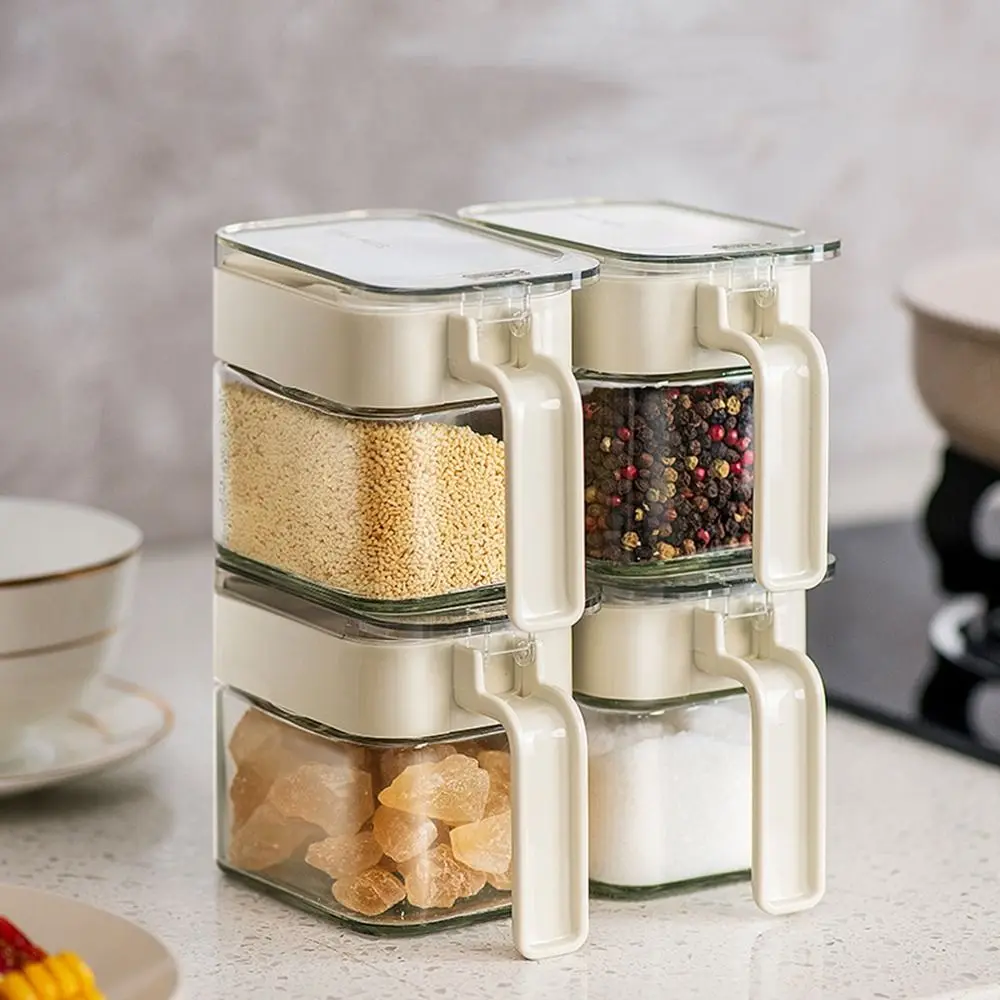 Description Picture 5 of itemSealed Glass Seasoning Box Dustproof Moisture-proof Condiment Jar with Spoon and Handle Save Space Sugar and Salt Container