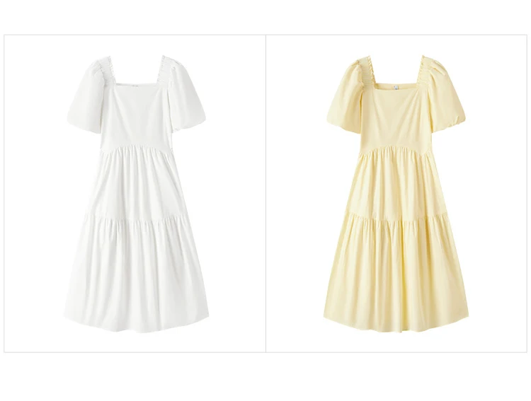 Dress Women Gentle And Feminine Style With Ruffled Trim And Square Neckline Summer New Bubble Sleeves Doll Dress
