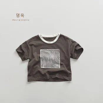 تي شيرت بأكمام قصيرة مع طباعة شخصية للصبيان والفتيات ، مصنوع من القطن ، على الطراز الكوري ، الموضة ، الصيف 5