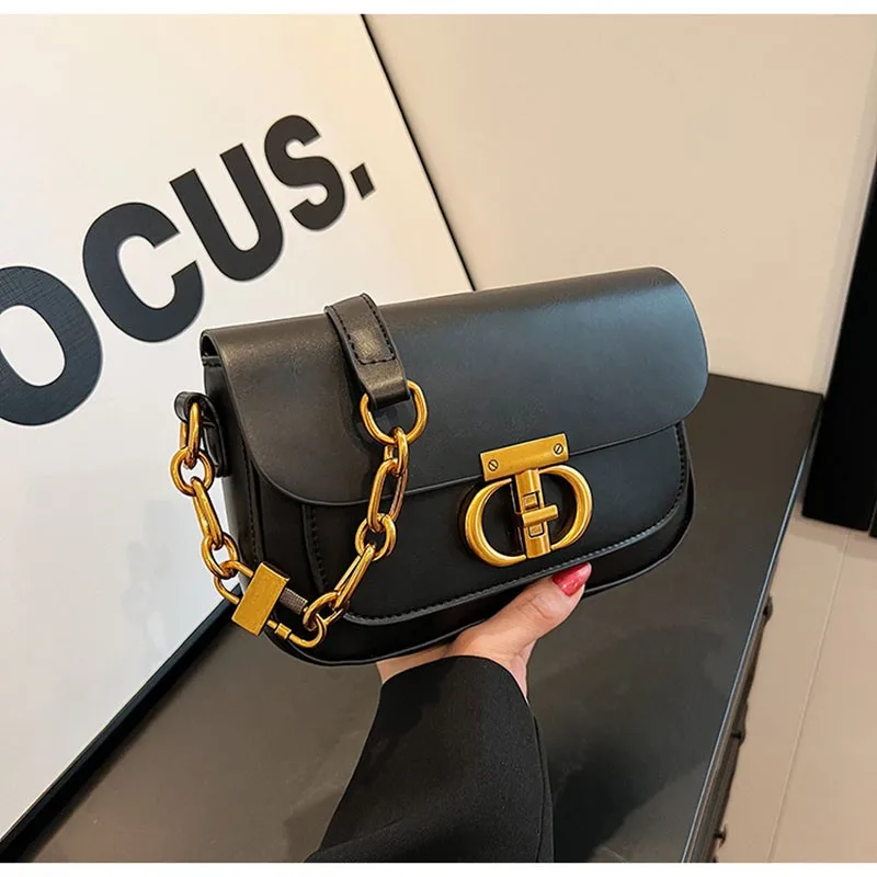 

2024 Luxury Women Brand Pu Leather Crossbody Bag Retro Chain Metal Letter Lock Flap Messenger Bag High Quality Shoulder Bag Tote
