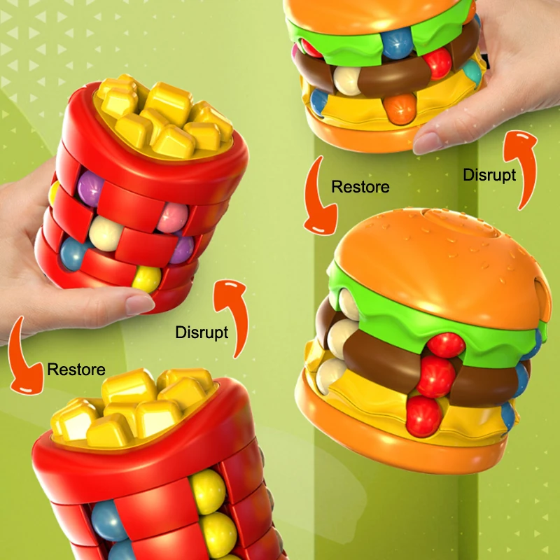 Hamburger Fries Magic Bean Spiral Roller Ball - Stress Relief Fidget Toy for Kids, Educational Creative Sensory Hand Toy