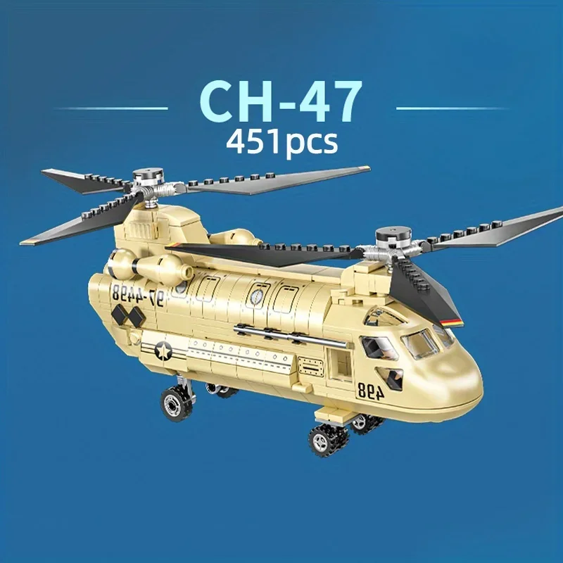 Assembled Building Blocks Military Series CH-47 Chinook Medium Transport Helicopter Toy Gift