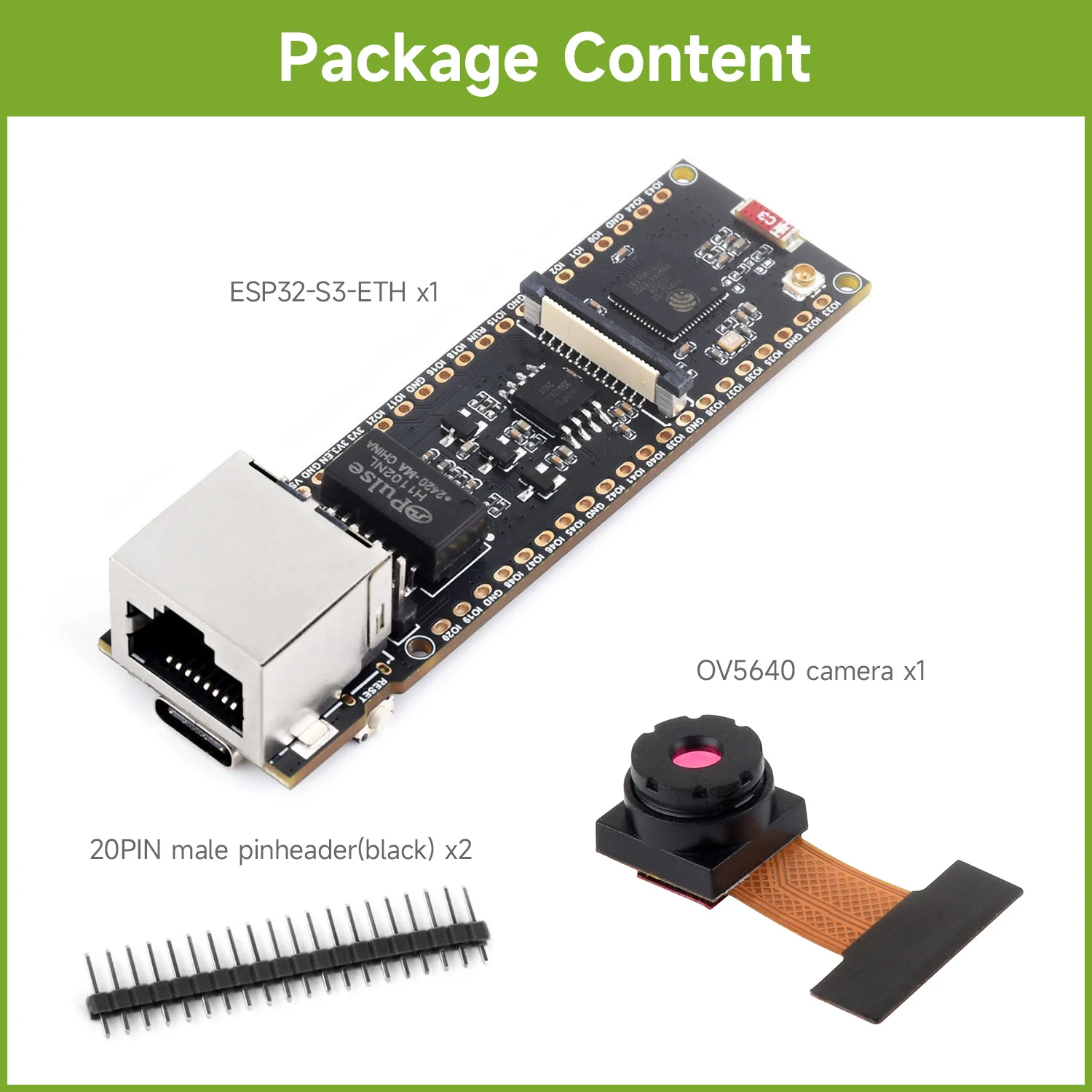 ตัวเลือกสินค้า บอร์ดพัฒนา Waveshare ESP32-S3 ETH, ตัวเลือกเสริมสำหรับโมดูล PoE และโมดูลกล้อง, ช่องใส่การ์ด TF ในตัว, อินเทอร์เฟซกล้อง