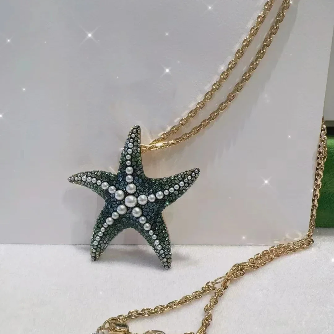 2025 Star Necklace Fashion Fine Jewelry Set for Women Luxury Charms Starfish Necklace Pearl Earring Ring Shell Bracelet Jewelry 6