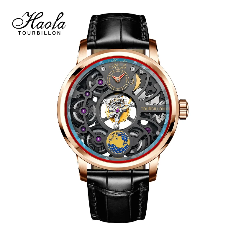 

Haofa Mens Center Tourbillon Watch Double Skeleton Manual Tourbillon 120H Power Reserve Sapphire Waterproof Business Watch 1938