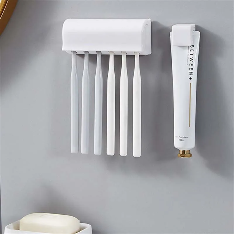 Multifunctional Toothbrush Holder 6 Holes Toothbrush Organizer Bathroom Accessories Wall Mounted Razor Storage Rack
