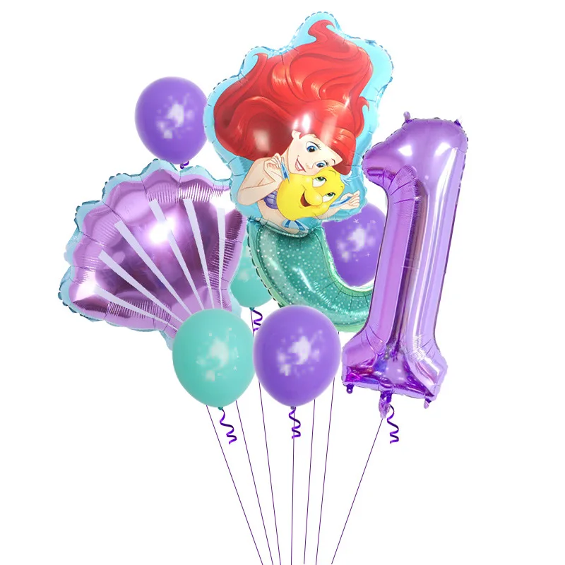 thumbnail image 1 of Kits de decoración de cumpleaños de La Sirenita de Disney, pancarta de fondo de feliz cumpleaños, vajilla, suministros de decoración para fiestas de niñas, regalos para niños, 1 of 5