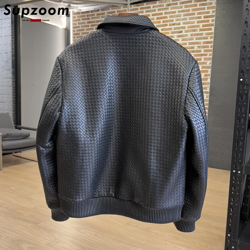 Supzoom 청년 기하학 트루 가죽 라펠 캐주얼 지갑, 펑크 스타일 재킷, 남성 코트, 탑 패션, 가을 및 겨울, 신상