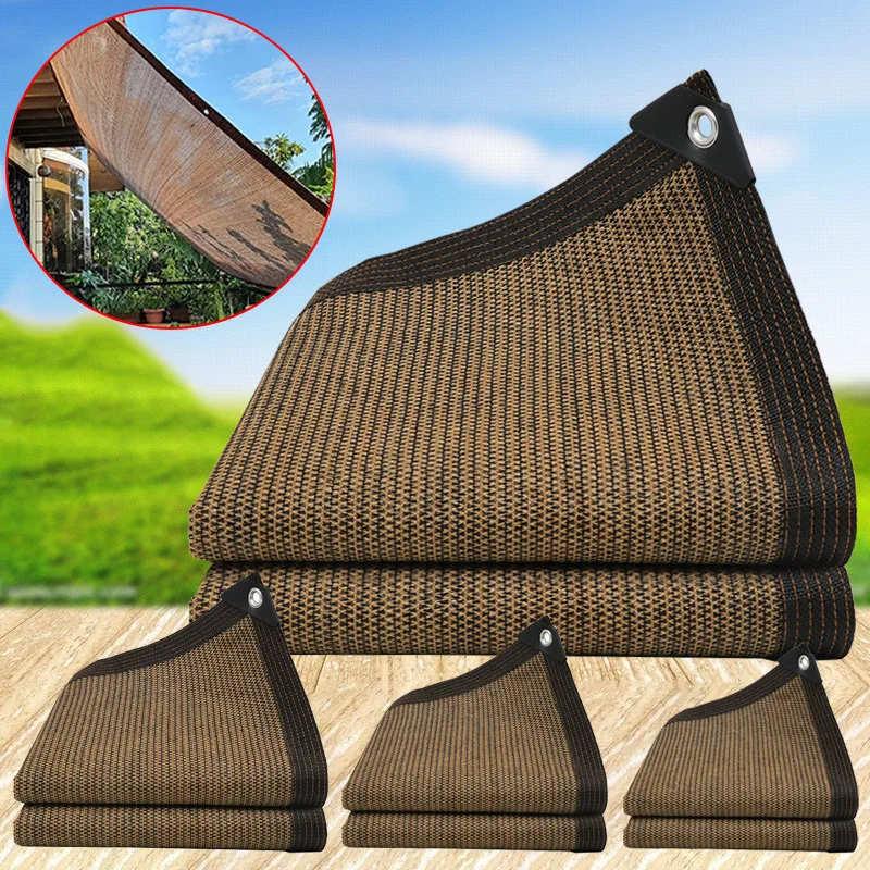 Shade Mesh Shade Fabric Coffee Color Perforated Shade Mesh Summer Outdoor Courtyards Encrypted High Temperature Resistant Sunscreen Mesh